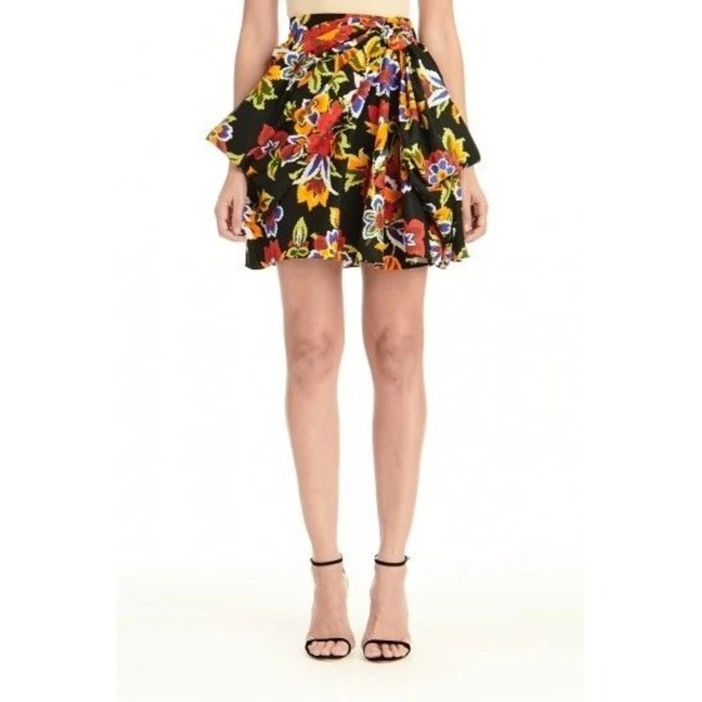 Carolina Herrera Skirt Womens 2 Black Red Floral Mini Dramatic Front Drape